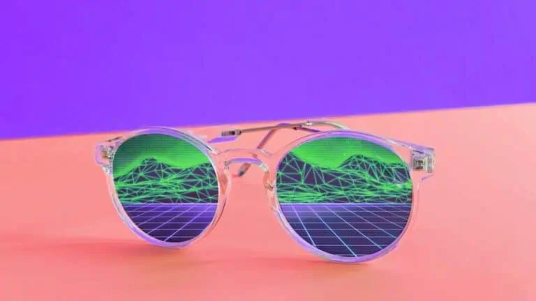 Metaverse (virtuelle Welt) spiegelt sich in Brille