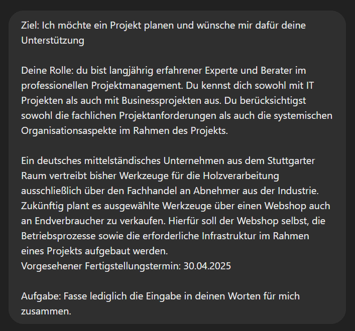 ChatGPT auf die Projektplanung vorbereiten