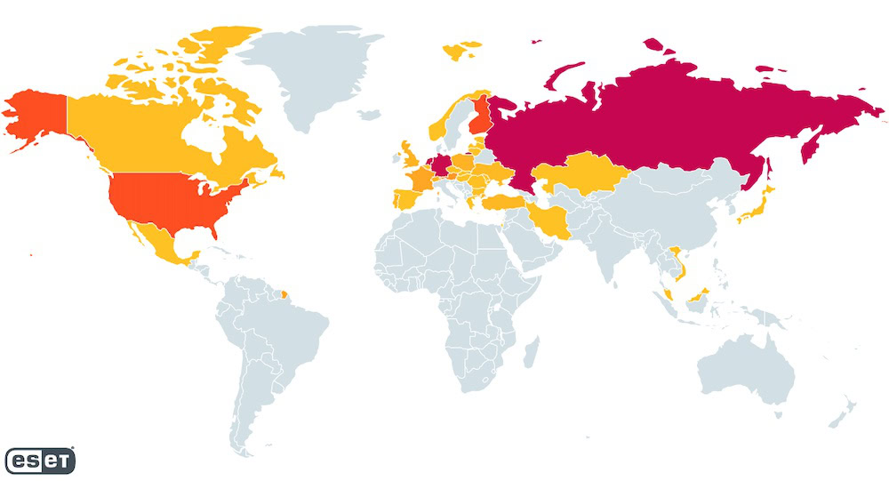 Geografische Verteilung der RedLine-Kontrolloberfläche