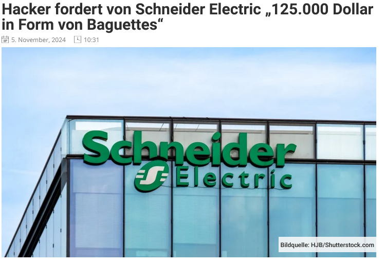 Screenshot 2024 12 30 at 08 08 24 Hacker fordert von Schneider Electric 125.000 Dollar in Form von Baguettes